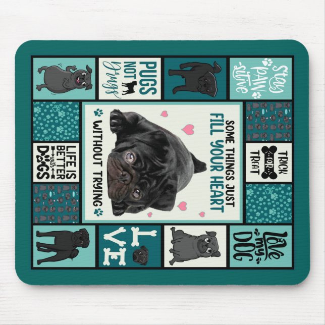 Mousepad A Vida É Melhor Com Cães Pug Dog Blanket (Frente)