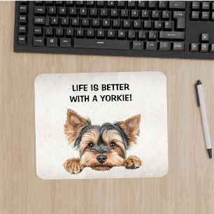 Mousepad A vida é melhor com um Yorkie - Peeking Yorkie