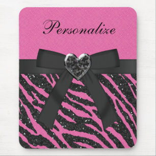 Mousepad A zebra cor-de-rosa & preta imprimiu o brilho & o