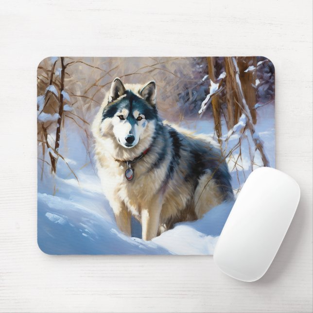 Mousepad Aaskan Malamute Deixe-A Neve Natal (Com mouse)