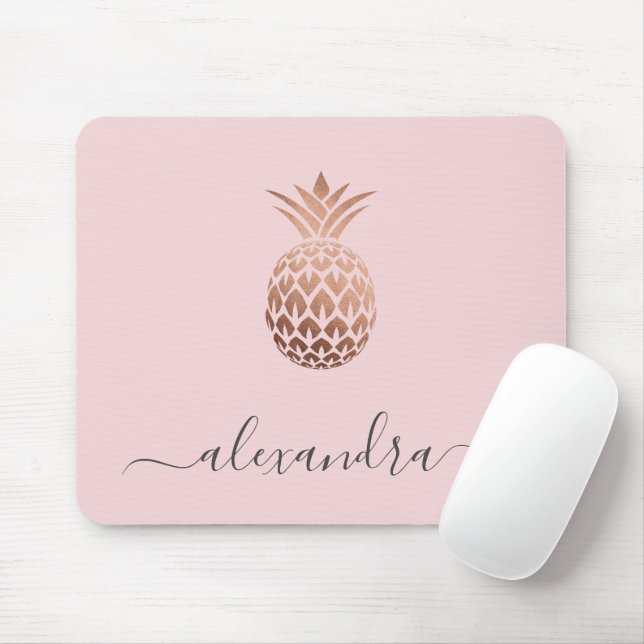 Mousepad Abacaxi-de-rosa-ouro mínimo elegante (Com mouse)