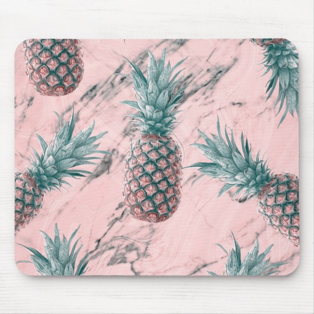 Mousepad Abacaxi e Mármore Rosa com Ondulação Moderno Tropi (Frente)