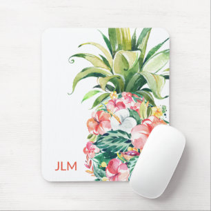 Mousepad Abacaxi Floral Tropical com seu Monograma
