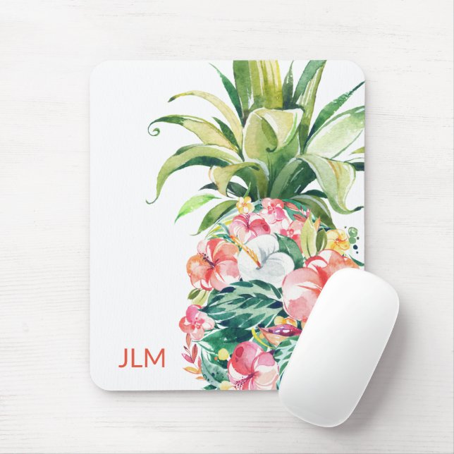 Mousepad Abacaxi Floral Tropical com seu Monograma (Com mouse)