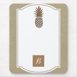 Mousepad Abacaxi Kraft Elegante Tropical Bronze Dourado