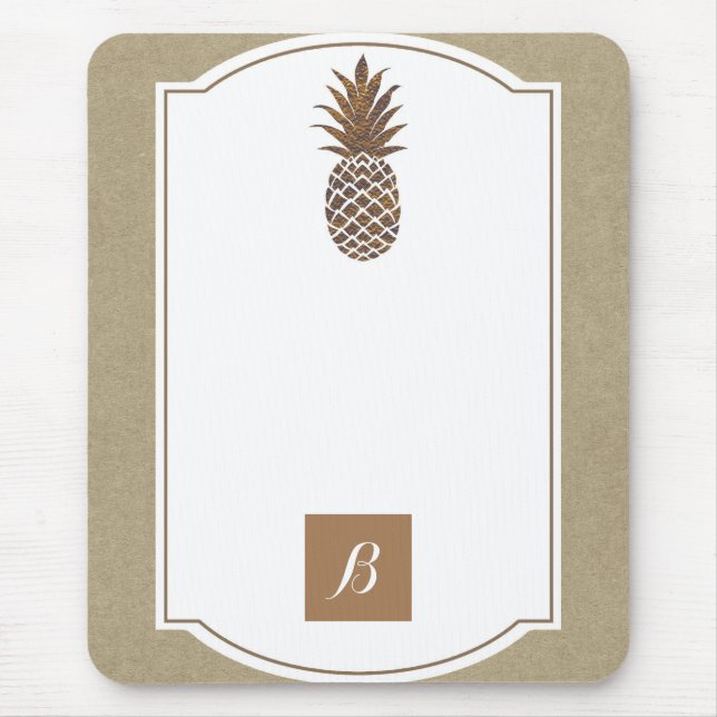 Mousepad Abacaxi Kraft Elegante Tropical Bronze Dourado (Frente)