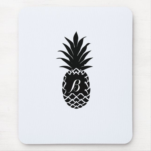Mousepad Abacaxi Tropical Preto e Branco Elegante Chique (Frente)