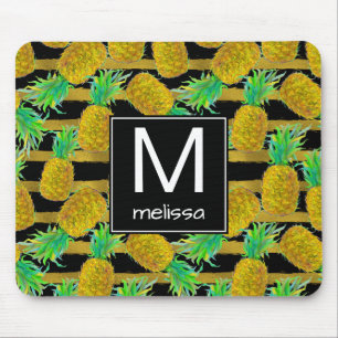 Mousepad Abacaxis dourados no monograma das listras  