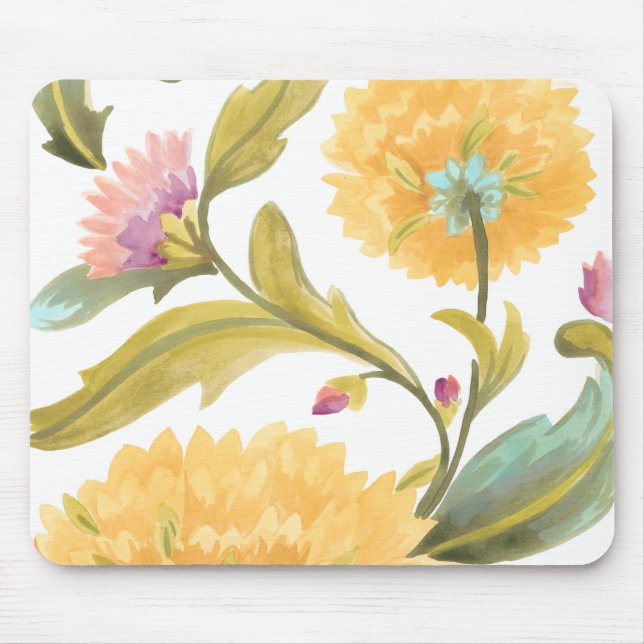 Mousepad Abbey Floral Azulejos - Flores Amarelas (Frente)