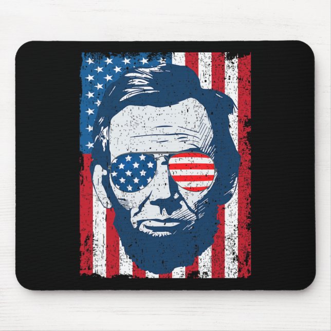 Mousepad Abe Lincoln Barba Óculos De Sol E Bandeira America (Frente)