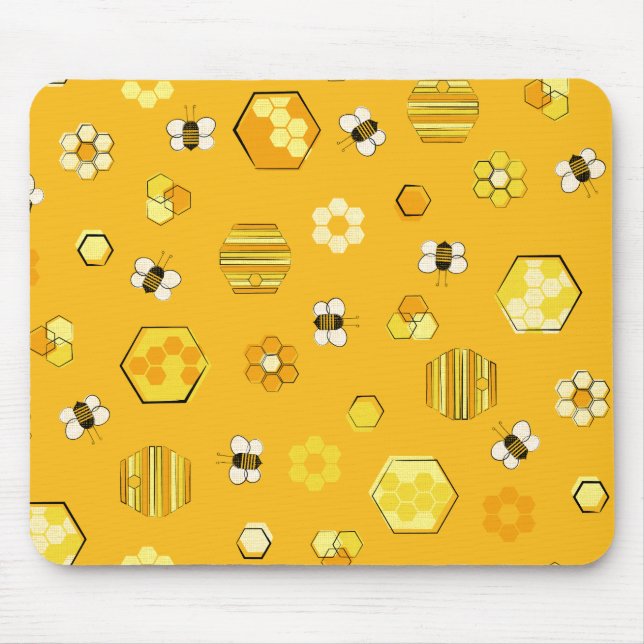 Mousepad Abelha de Mel Retro Meio século Amarelo (Frente)