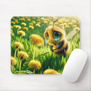 Mousepad Abelha De Mel Terrível Num Campo De Dandeliões