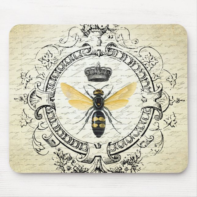 Mousepad Abelha de rainha francesa do vintage moderno (Frente)