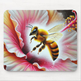 Mousepad Abelha Polinizando Flor Hibisco Bloqueando