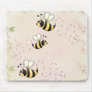 Mousepad Abelhas de campo e rosas cor-de-rosa