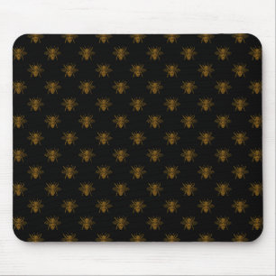 Mousepad Abelhas Douradas em folha metálica em preto
