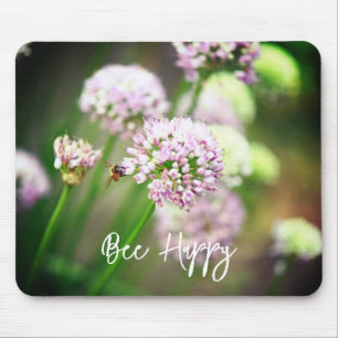 Mousepad Abelhas felizes com Flores de Alho Diagonal Roxas
