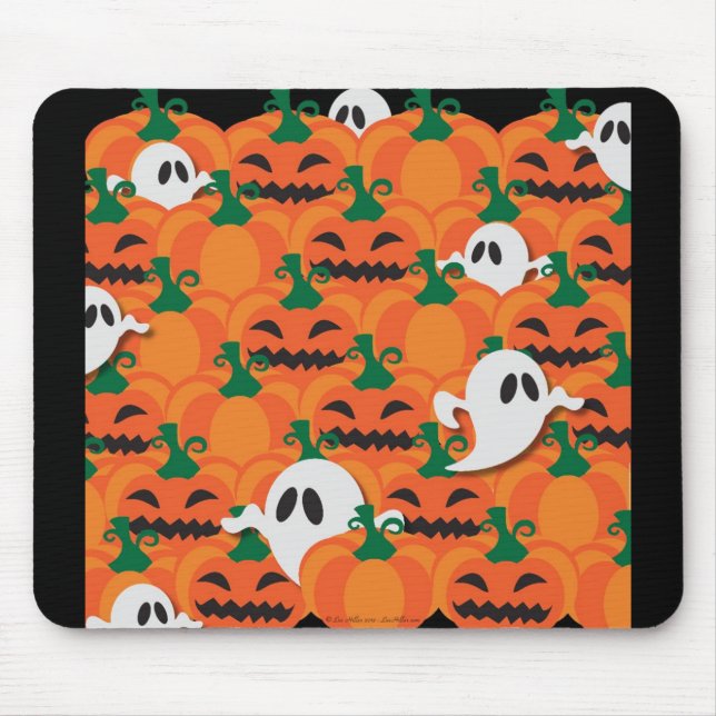 Mousepad Abóbora Assombrada do Halloween com Fantasmas (Frente)