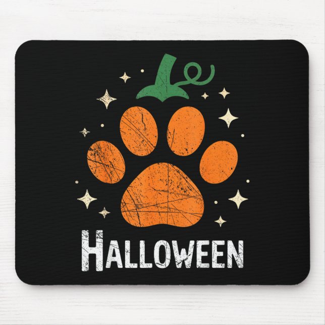 Mousepad Abóbora Cachorro Gato Impressão de Pata Halloween  (Frente)