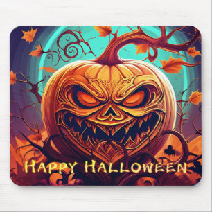 Mousepad Abóbora com rosto assustador entre as velas, Dia d