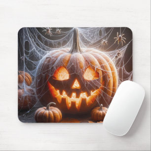 Mousepad Abóbora de Halloween Coberta Com Teias de Aranha