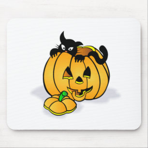 Mousepad Abóbora de Halloween com Gato Negro