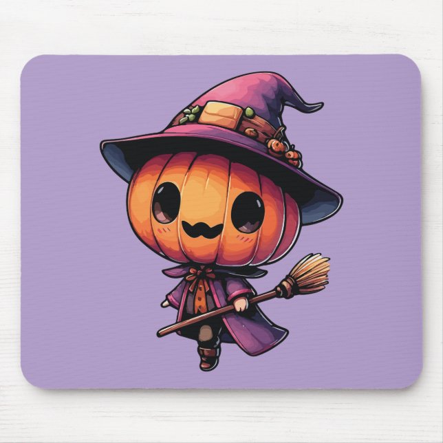 Mousepad Abóbora de Halloween fofa bruxa (Frente)