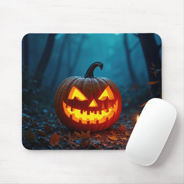 Mousepad Abóbora de Halloween na Floresta (Com mouse)