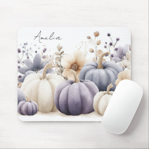 Mousepad Abóbora e Flores Azul e Bege de Outono