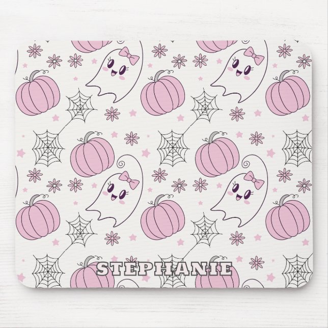 Mousepad Abóbora Rosa Fofa Padrão de Halloween (Frente)