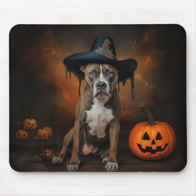 Mousepad Abóboras American Staffordshire Halloween Assustad (Frente)