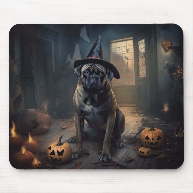 Mousepad Abóboras de Halloween Assustadoras Bullmastiff (Frente)