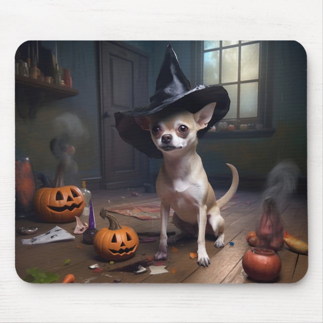 Mousepad Abóboras de Halloween Assustadoras de Chihuahua (Frente)