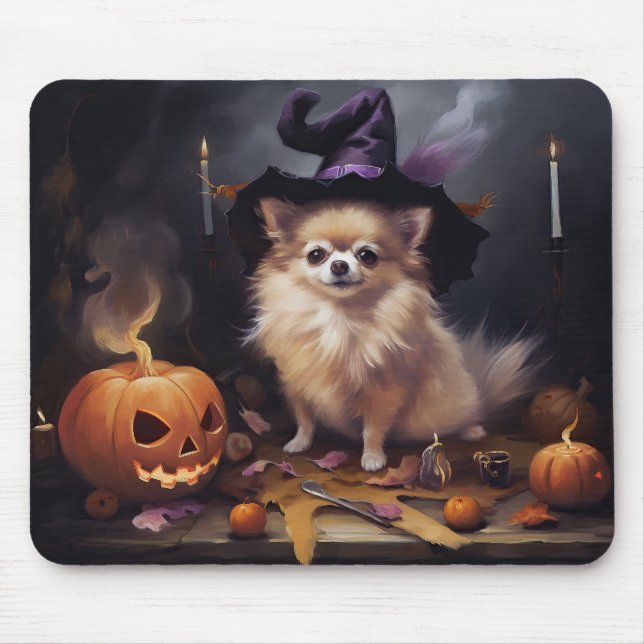 Mousepad Abóboras de Halloween Assustadoras de Pomerânia (Frente)