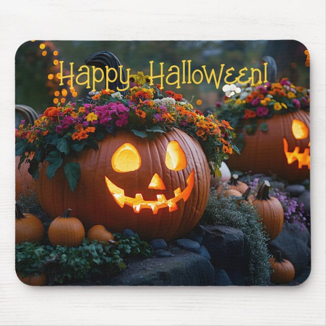 Mousepad Abóboras de Halloween talhadas com flores (Frente)