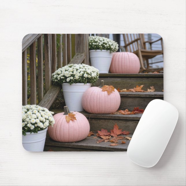 Mousepad Abóboras Rosa com Mums de Outono (Com mouse)