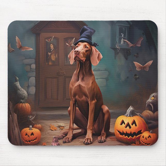 Mousepad Abóboras Vizsla de Halloween Assustadoras (Frente)