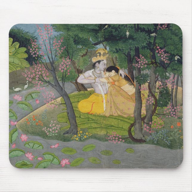 Mousepad Abraço de Radha e de Krishna em um bosque da (Frente)