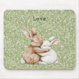 Mousepad Abraços de Coelho Verde Brilhante Marrom Doce Crem