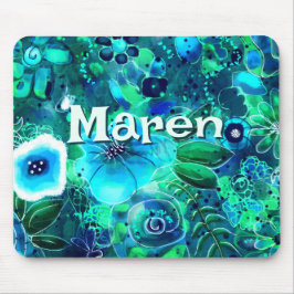 Mousepad Abstract Floral Teal Blue Green Personalized