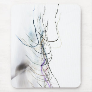 Mousepad Abstract Minimalist Calligraphy Light Trails on Wh
