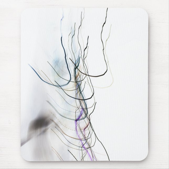 Mousepad Abstract Minimalist Calligraphy Light Trails on Wh (Frente)
