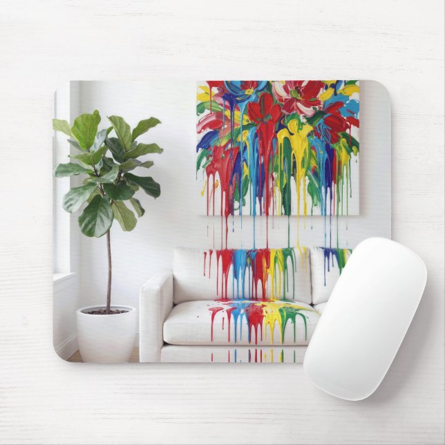 Mousepad Abstract Painting Dripping Wet Paint on White Sofa (Com mouse)
