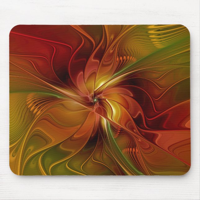 Mousepad Abstract Red Orange Brown Green Fractal Art Flower (Frente)
