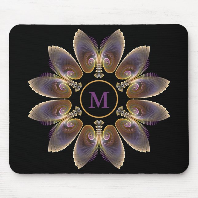 Mousepad Abstrato Angel Wings Mandala Fractal Monograma (Frente)