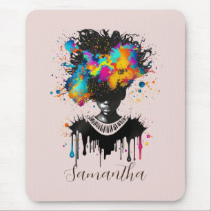 Mousepad Abstrato Artista Afro Mulher   Preto e branco