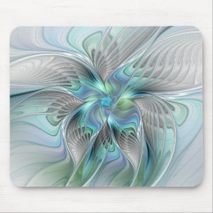 Mousepad Abstrato Azul Borboleta Verde Fantasia Arte Fracta