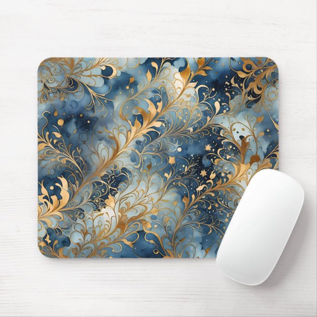Mousepad Abstrato Azul e Ouro (Com mouse)