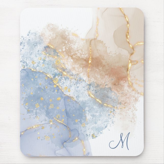 Mousepad Abstrato azul, taupe e Dourado (Frente)