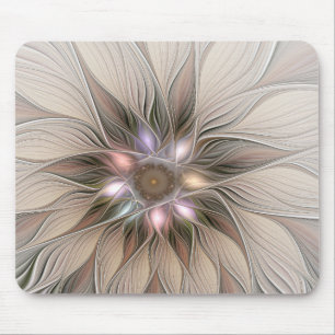 Mousepad Abstrato Beige Brown Floral Fractal de Flor Joyful